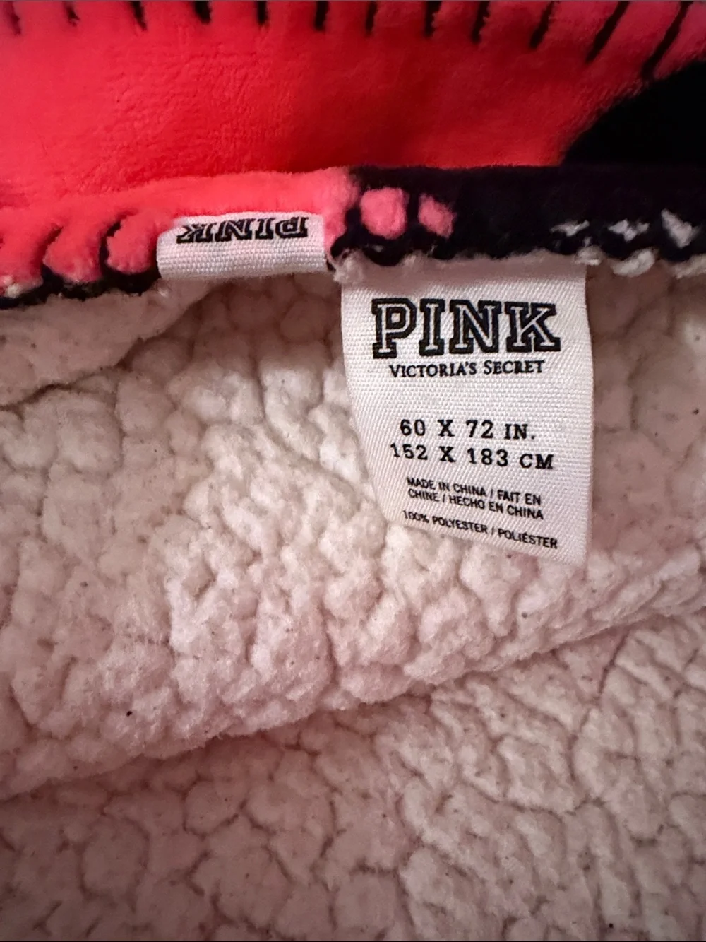 Victoria's Secret Pink and Black Polka Dot Plush Blanket
